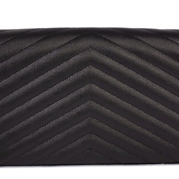 Authentic Saint Laurent Classic Cassandre Black Grain De Poudre Wallet on Chain - Picture 3 of 10